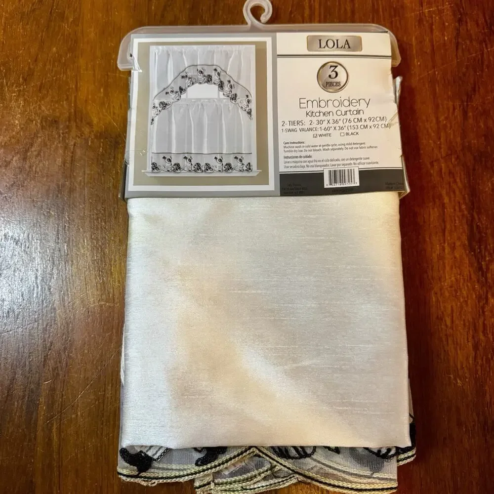 Embroidered Kitchen Curtain Set LOLA Chef 3 Pc Tiers + Valance 30x36 And 30”x60”